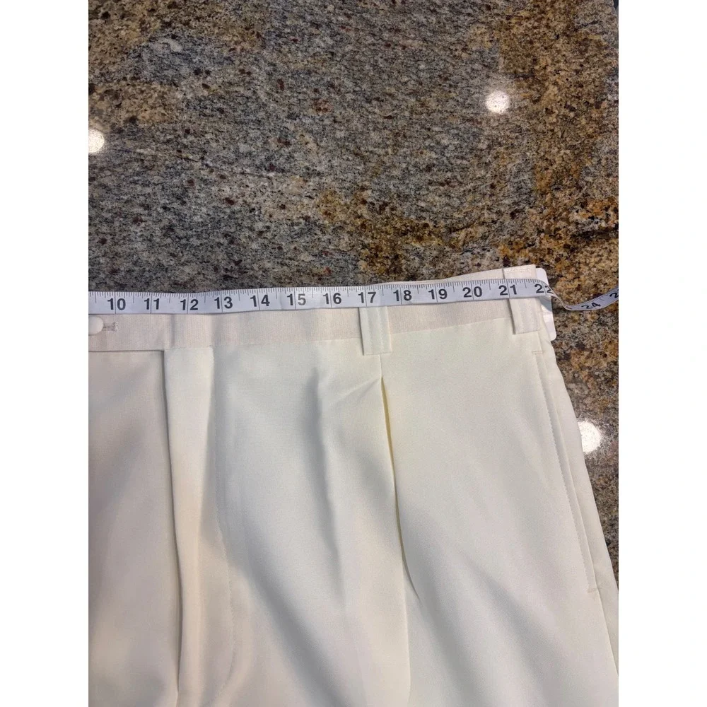 3 Piece Falcone Curtis Vested Suit 50L W45 Ivory‎ Polyester Formal Mens Raw Hem